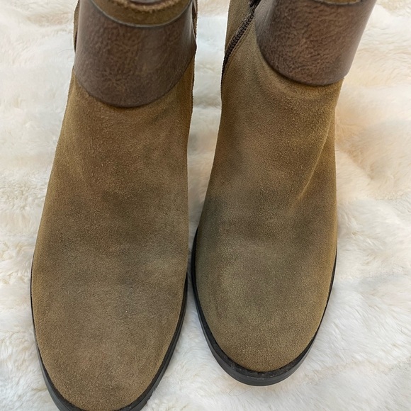 Kensie Masola Womens 8M Leather Ankle Boots Fringe Heels Bootie Brown Suede - Picture 3 of 8